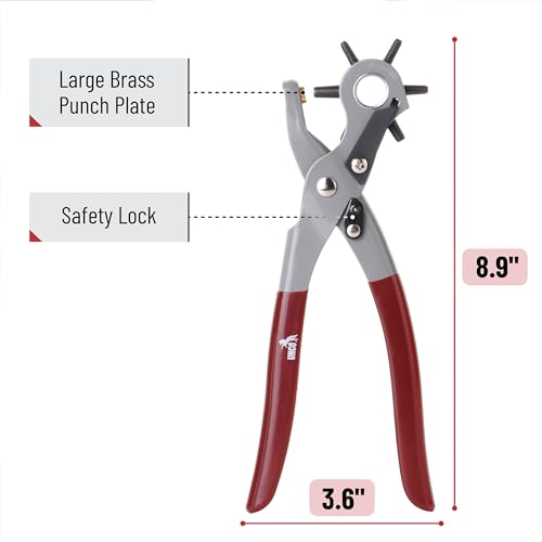 UNCO Leather Punch Tool with Multi-Hole Sizes, Belt & Leather Puncher - color: Red
