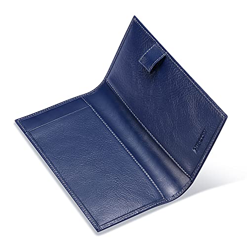 HISCOW Leather Checkbook Cover for Duplicate Checks with Pen Holder - color: Antiqued Blue