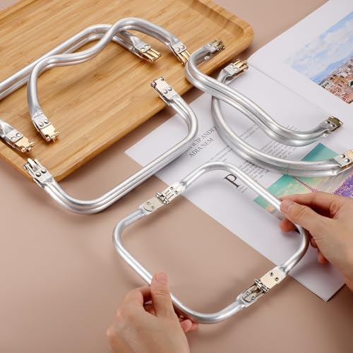 MECCANIXITY 2 Pcs Metal Purse Frame, 22cm/8.6" Rectangle Aluminum Purse Frame Kiss Lock Clasp Bag Hardware Replacement for DIY Sewing Bag Clutch Making Supplies, Light Gold/Silver