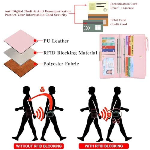 Slim Women's Wallet Ladies Credit Card Holder Bifold RFID Blocking - color: A06 Light pink