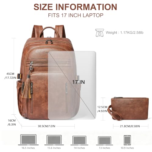 17 Inch Laptop Backpack Purse for Women with Giant Tumbler Holders | Vegan Leather,Travel Work Business College Bookbag Teacher Nurse,USB Port,RFID Wristlet Purse,28L Large Capaity,Caramel Brown - color: Caramel Brown