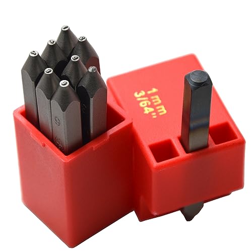 9pcs Heavy Duty Steel Stamp Uppercase Number 3/64 1mm Hand Stamping Character Mark Code Alphabet Punch Kit for Bracelet Ring Jewelry Sheet Metal Plate Making Mold Die - size: 1mm Number
