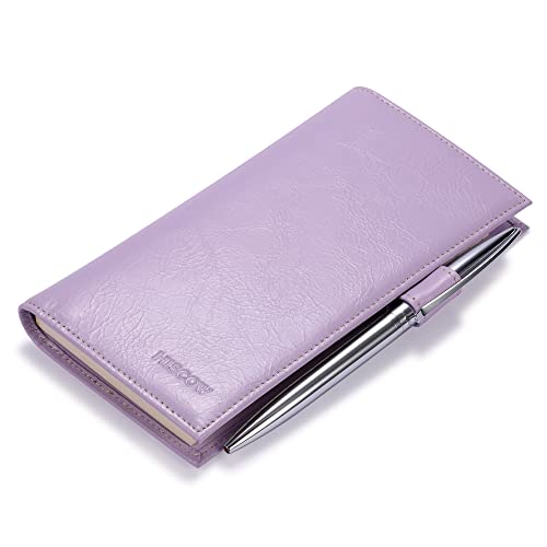 HISCOW Leather Checkbook Cover for Duplicate Checks with Pen Holder - color: Antiqued Lavender