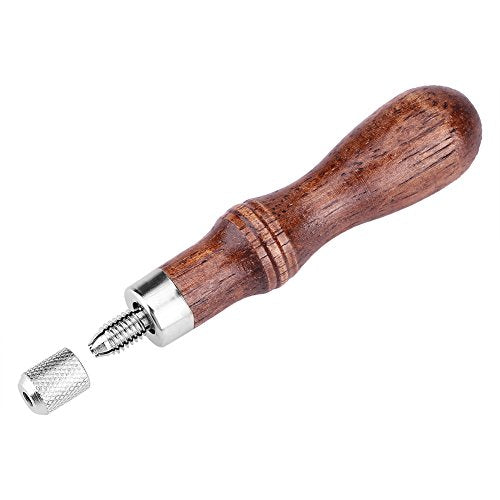 Fdit 4 in 1 Wooden Handle Leather Craft Sewing Kit Awl DIY Hole Punch Tool for Leather Sewing Hand Stitching