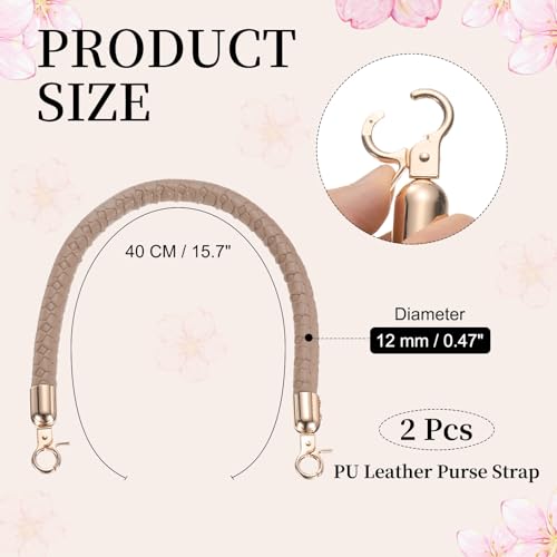 PATIKIL 2 Pcs Braided Purse Straps, 15.7 Inch Leather PU Braided Purse Replacement Handle with Metal Buckles for Handbag Underarm Bags Tote, Khaki - color: Khaki