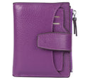 Women's RFID Blocking Leather Small Compact Bi-fold Zipper Pocket Wallet Card Case Purse with id Window - color: Lichee Purple
