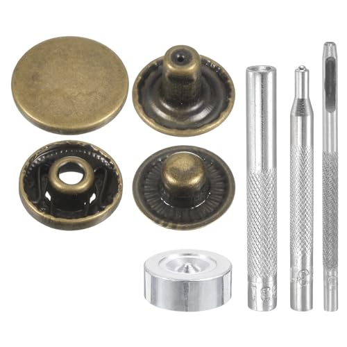 HARFINGTON 24Set Leather Snaps Fasteners Kit 17mm Dia Brass Press-Stud Cap Button 2.76" Length Metal Snap Buttons with 4 Install Tools for Coat Bag Leather Marine Boat Canvas, Bronze - color: Bronze, size: 17mm
