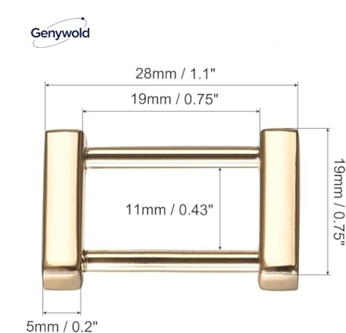 rectangular screw ring buckle, rectangular screw strap buckle with connector ring for wallet making 1.9 cm, 4 pieces (gold)