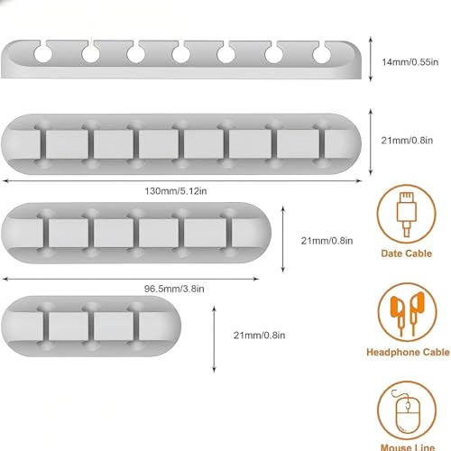 Cable Management Organizer, Soft TPU Cord Holder Self-Adhesive Wire Clips for Desk, Wall, Car – Flexible & Durable, No Bad Smell, Multipurpose for Data Cable, Headphone Cable, Mouse Line (5 Sizes)
