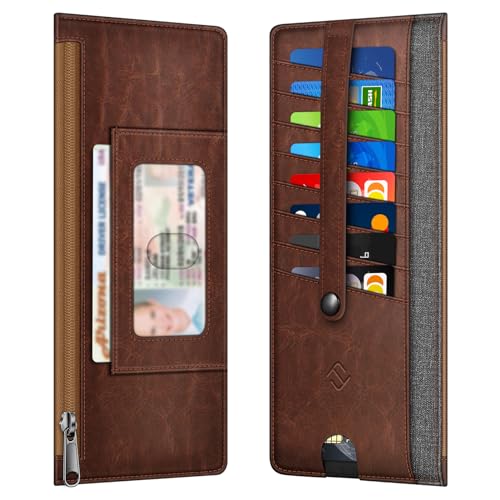 FINTIE Slim Credit Card Wallet Holder Change Pouch | RFID Blocking Business Cards Cases with Zipper Pocket for Cash, Coin, Receipt, Gray Brown - color: Gray Brown