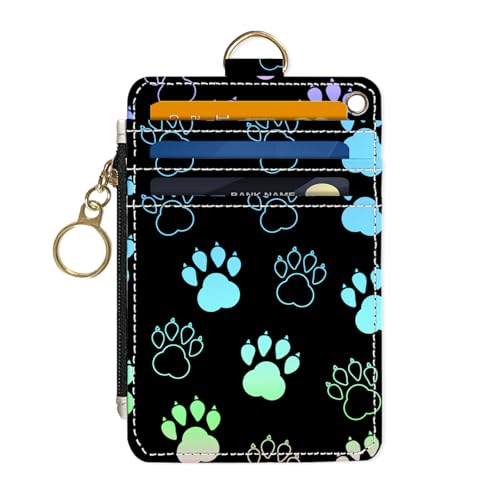 Slim Wallet Credit Card Holder, Animal Paw Print, RFID Wallet Women Cute Small Front Pocket Wallet With Zipper, PU Leather Thin travel RFID Blocking Card Case ID Window,Ladies Gifts - color: Animal Paw Print