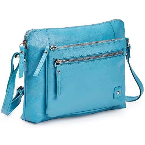 Leather Crossbody Bags for Women Small Soft Genuine Pebbled Sling Shoulder Handbag Crossover Purse with Full Adjustable Strap (Air Blue Nappa) - color: Air Blue Nappa