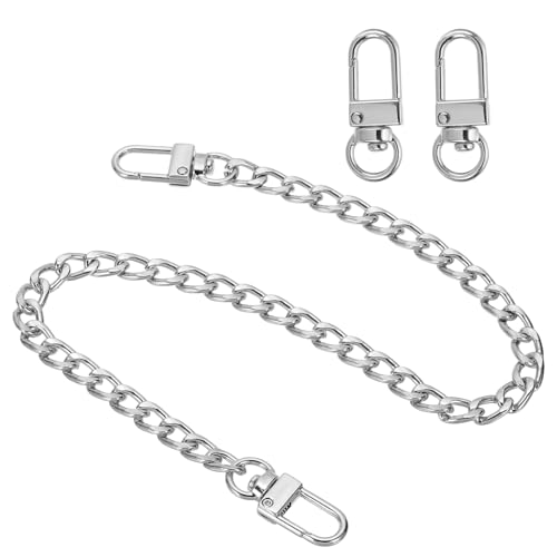 uxcell 15.7" Flat Purse Chain Strap, Silver Shoulder Straps Chains Metal Handbag Replacement Belt with 2 Pcs Metal Lobster Swivel Trigger Clips Style1 for Cross Body Wallet Bag - color: Silver, size: 15.7"