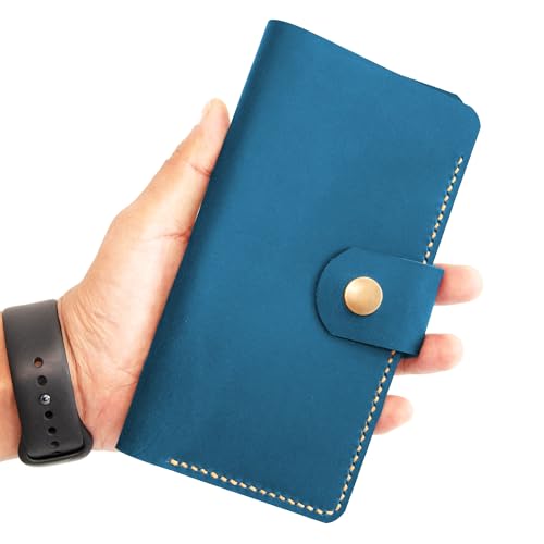 Leather Checkbook Cover, Minimalist RFID Protected, Blue, Unisex Adult - color: Blue
