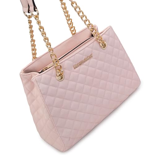 Montana West MEDIUM Tote Bag for Women Quilted Chain Handbags Shoulder Purse - color: A Pink