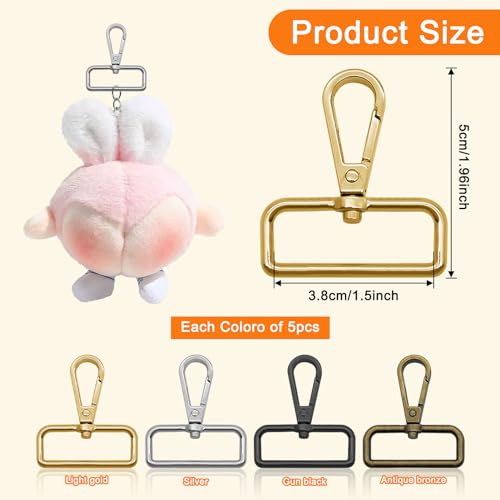 20pcs Swivel Clasps 1 1/2 inch D Ring Lobster Claw Clasps Swivel Clasp Hooks Lanyard Snap Hook Metal Clasp Hook for Keychain Making, Lanyard Making, Purse Hardware, DIY Craft(4 Colors) - color: 20pcs,1-1/2"