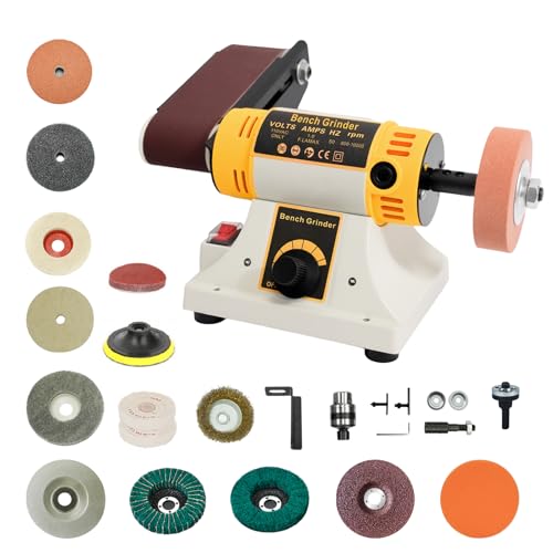 750W Jewelry Bench Polisher and Buffer Machine with Drill Chuck, Variable Speed Belt Sander & Rock Polisher, Professional Bench Grinder for Metal, Wood, Jade, Knives and Jewelry Crafting
