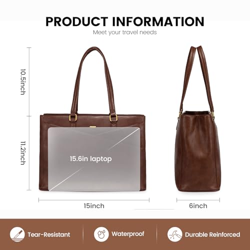 LOVEVOOK Laptop Tote Bag for Women,Leather Work Computer Briefcase Bag - color: Dark Brown, size: 15.6 inch