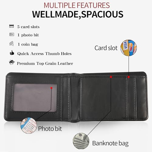 RFID Blocking Wallet for Men, Ultra Thin Slim Minimalist Bifold with ID Window for Front Pocket - Lightweight Compact, Gift Box Included - color: Black02