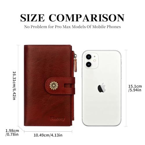 Full Real Leather Trifold Wallet for Women With RFID Blocking - color: a6-winered