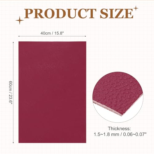MECCANIXITY Thick Full Grain Leather Sheet, 23.6 x 15.8 Inch Natural Cow Leather 1.5-1.8 mm Fabric Pieces for DIY Craft Furniture Office Belts Notebook Covers,Fashion Red - color: Fashion Red, size: 23.6 x 15.8 Inch