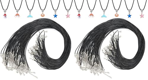 Paxcoo 50Pcs Black Waxed Cotton Cord, 24 Inch Necklace String Rope with Clasp, Bulk for Charms, Pendants, Bracelets, Jewelry Making Supplies and Beading Supplies (Pack of 2) - size: 24 Inches (Pack of 2)