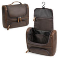Fulll Grain Leather Toiletry Bag, Hanging Dopp Kit, YKK Zipper, Brown | Crazy Horse Waxed Cowhide, Wet-Dry Mesh Pockets, Metal Hook, 10.6" Wide Opening, TSA Carry On, Dust Bag,