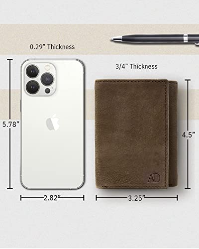 Trifold Wallets for Men - Slim RFID Blocking Wallet for Securing Personal Data - Front Pocket Friendly Genuine Leather Wallet - Mens Wallets Trifold with ID Window - Tri Fold Wallet Gifts for Men - color: Suede Brown