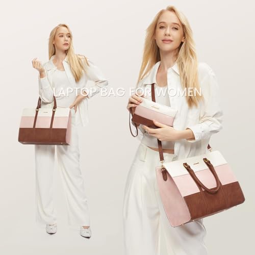 LOVEVOOK Laptop Bag for Women, 15.6 Inch Work Bags for Women (Brown - Pink - Beige, 17.3 inch) - color: Brown - Pink - Beige, size: 17.3 inch