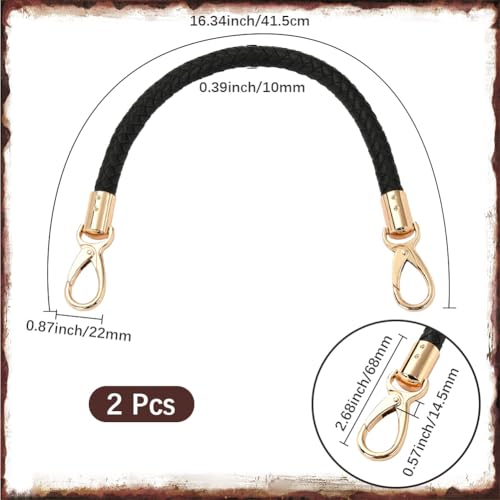 2PCS 16.3 Inch Black Short Handbag Handles Braided Purse Straps PU Leather Purse Handle Replacement with Golden Buckles for DIY Handbag Making Accessories Underarm Bags Strap Replacement - color: Black