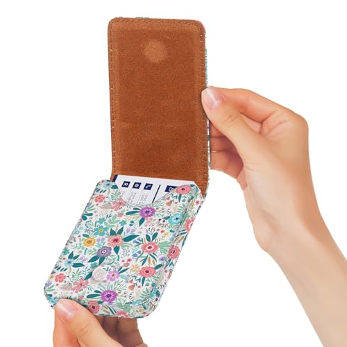 Business Card Holder, PU Leather Printing Business Card Case Pocket with Magnetic Shut, Portable Business Card Carrier Holder for Women or Men (Flower-Blue) - color: Flower-Blue