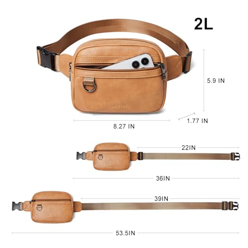 Leresas 2L Fanny Packs for Women Cross Body Belt Bag Vegan Leather Chic Waist Pack Crossbody Waist Bag Travel Running Tan - color: Light tan