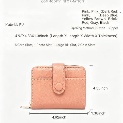 Women's Soft Lychee Grain PU Leather Short Wallet, Snap Button Multi Card Slots Zipper Coin Pocket, Portable Daily Small Purse for Cash Cards Lipstick - Grey - color: Lychee Grain-Grey