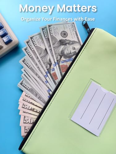 4-Pack Money Bags with Zipper 11 x 6 Inches, Bank Deposit Bag, PU Leather Cash Pouches with Label, for Coins, Cosmetics, Bills, Tools, Pink & Purple & Blue & Green - style: 4pcs: Pink & Purple & Blue & Green
