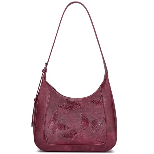 BELTANA Shoulder Bag for Women, Small Vegan Leather Butterfly Hobo Purse | Crescent Shoulder Purse, Top Handle Design, Lightweight, Underarm Style, Daily Travel & Shopping, Gift Choice - color: Red