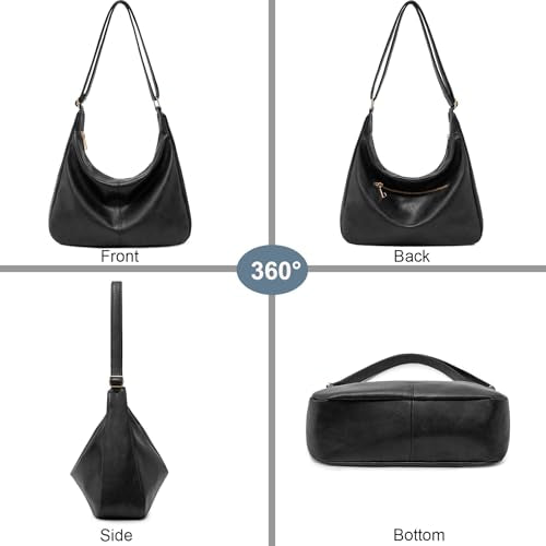 Hobo Bags for Women Foldable Shoulder Handbag CrossBody Purse | Adjustable Strap, 6 organized pockets, Crescent Tote Bag, Cute Slouchy Underarm Bag, Fits 12.9" iPad Pro - color: Black