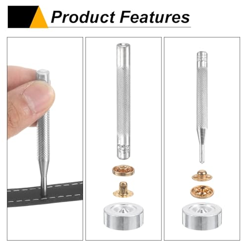 HARFINGTON 24Set Leather Snaps Fasteners Kit 10mm Dia Brass Press-Stud Cap Button 2.76" Length Metal Snap Buttons with 4 Install Tools for Coat Bag Leather Marine Boat Canvas, Gold - color: Gold