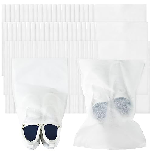 200 Pcs Dust Proof Shoe Bag Drawstring Storage Bag Non Woven Fabric Handbag Shoe Covers for Travel Breathable Pouch Portable Storage Organizer for Purse Boot, 11.81 x 15.75 Inch(White)