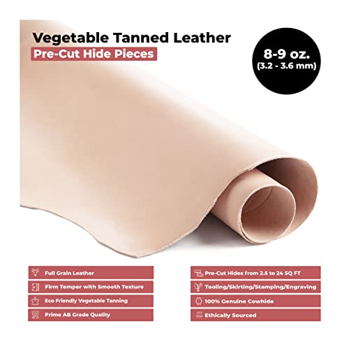 ELW Vegetable Tanned Leather 8-9 Oz. (3.2-3.6mm) Thickness | Pre-Cut 2 PCS 12"x24" | Tooling Leather Cowhide - Full Grain Leather Good for Crafting, Saddlery, Home Decor, Holsters, Knife Sheaths - size: 2 PCS 12"x24"