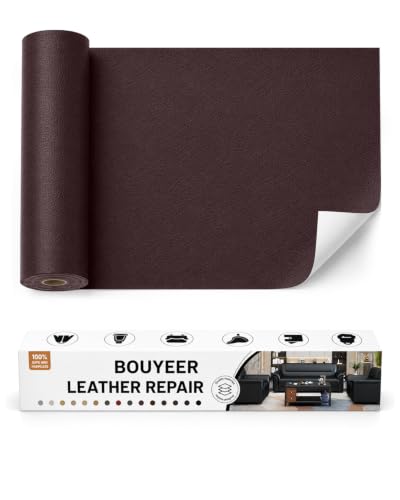 BOUYEER Leather Repair Patch Tape Kit,Self Adhesive Leather Repair for Sofa，Car Seat,Office Chair,Furniture,Jacket,Waterproof Strong Adhesive Vinyl Repair Kit. 17 in x 79 in,Dark Brown - color: Dark Brown, size: 17 in x 79 in