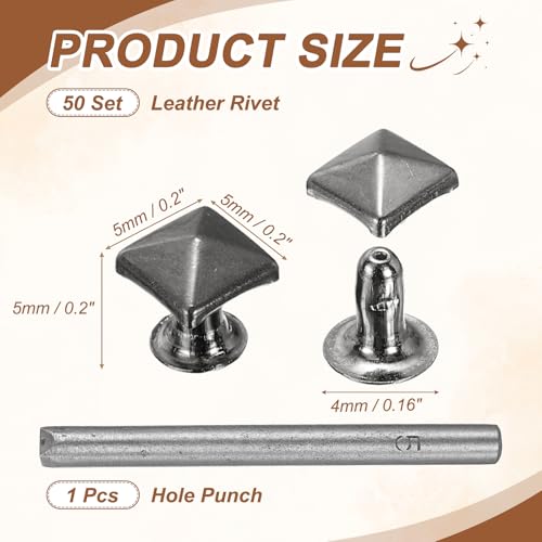 HARFINGTON 50pcs Pyramid Rapid Rivet 5mm Leather Rivets Rapid Punk Spikes Leathercraft Decoration with Hole Punch for Rock Nailheads Clothing Belts Bags Shoes, Grey - color: Gray, size: 5mm