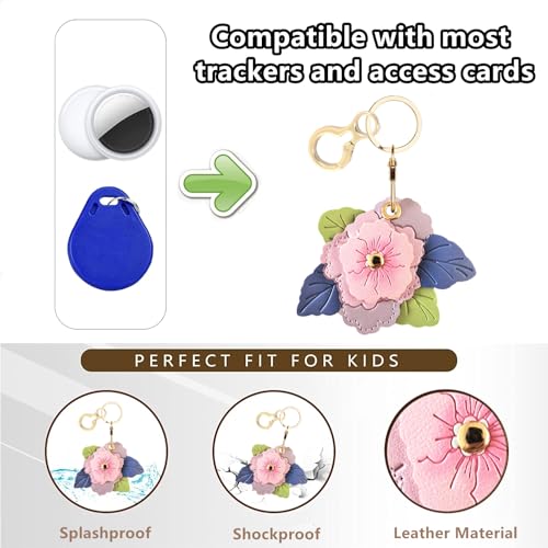 BORKUANA PU Leather Keychain holder Protective Case Compatible with AirTag - color: Begonia Flower a