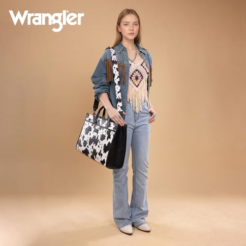 Wrangler Laptop Bag for Women 15.6 Inch Vintage Work Tote Bag for Business Briefcase Handbag with Adjustable Shoulder Strap - color: Cow-black