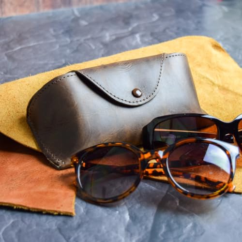 Soft Leather Eyeglasses Case – Genuine, Full Grain Leather Glasses Case for Reading Glasses or Sunglasses - style: Chocolate Brown