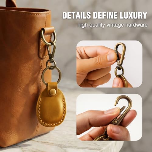 4 Pack Genuine Leather Airtag Holder Compatible with Apple AirTag Keychain 2nd & 1st Gen, Handmade Air Tag Holder with Key Rings, Hidden Airtag Case Accessories - Retro Color - color: Light Brown/Reddish Brown/Black/Purple