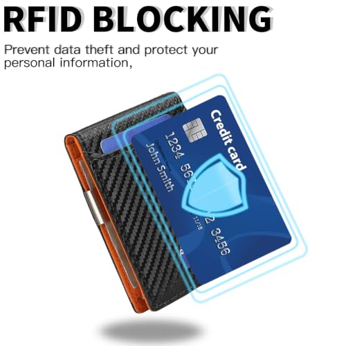 FALAN MULE Money Clip Wallets for Men RFID Blocking Front Pocket Wallet Slim Bifold Card Holder Minimalist - color: Nb-Black with orange