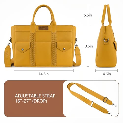 Wrangler Work Tote Bag for Men and Women Business Teacher Bag Large Capacity Briefcase Handbag with Adjustable Strap - color: Yellow