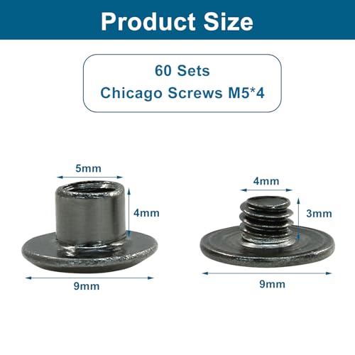 60 Sets Black Chicago Screws, M5*4mm Leather Rivets Screw Rivets Buttons DIY Leather Trim Craft Bookbinding for Decorate Repair Belt Bag Shoes Purse - color: Black