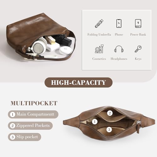 Genuine Leather Hobo Bags for Women Slouchy Shoulder Purses Crossbody Handbags with Adjustable Strap for Work Casual | Shoulder Bag - color: Brown