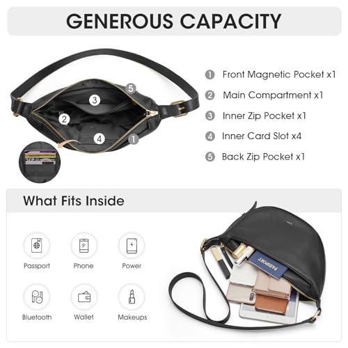 Kattee Leather Crossbody Purses for Women, Small Sling Bag, Women's Shoulder Handbags with Adjustable Strap - color: Black
